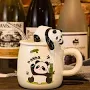 Vasukie Panda Coffee Mug with Lid & Glass Spoon, Mugs for Coffee, Rakhi for Brother, Birthday Gift, Ceramic Mug, 3D Panda Coffee Mug (420ml –